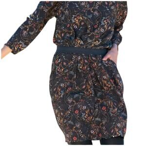 Peruvian Connection Womens Sz 6 100% Silk Blouson Dress Floral Dark Academic